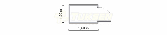 2,50 x 1,60 x 2,10 m